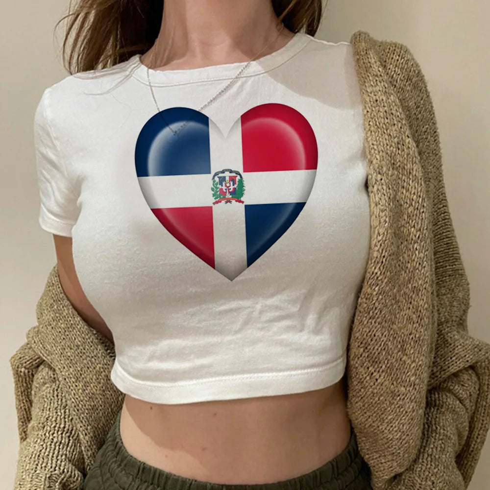 Dominican Republic fairy grunge  graphic  crop top Female streetwear  fairy grunge  cyber y2k goth clothing t-shirts