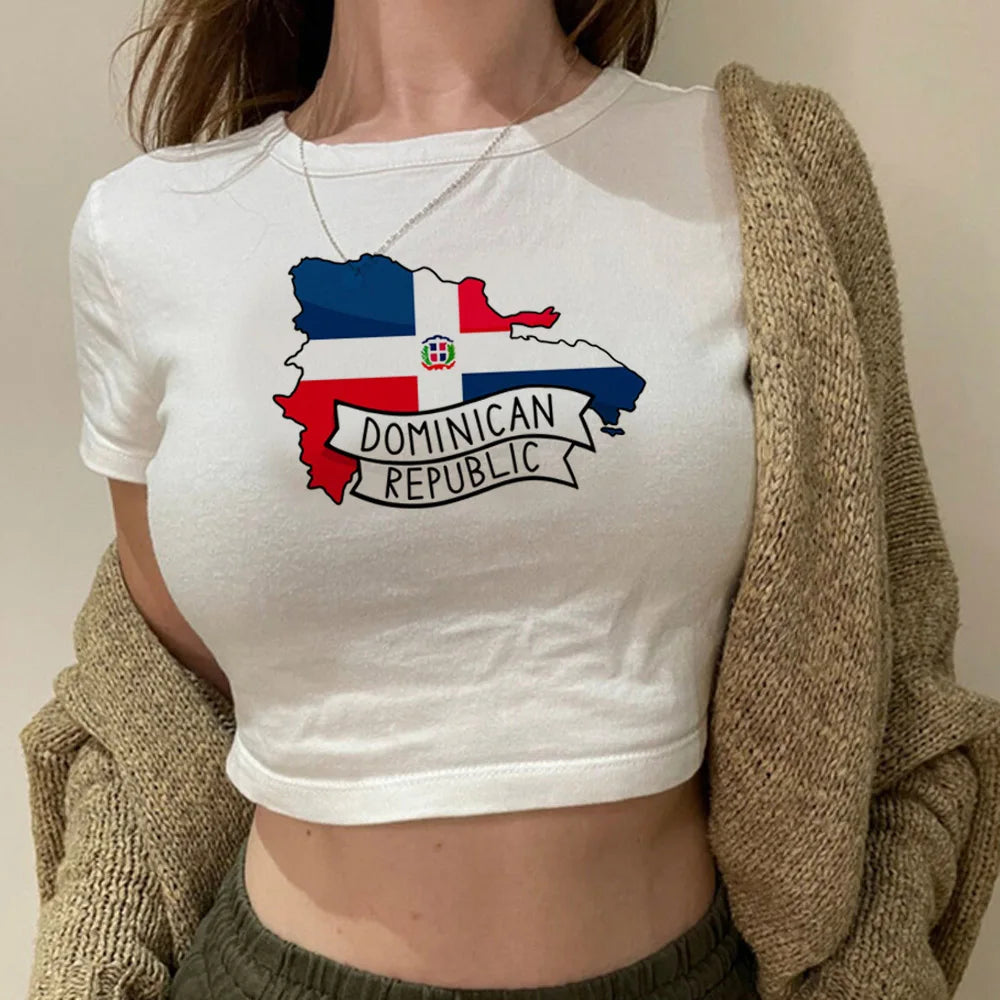 Dominican Republic fairy grunge  graphic  crop top Female streetwear  fairy grunge  cyber y2k goth clothing t-shirts