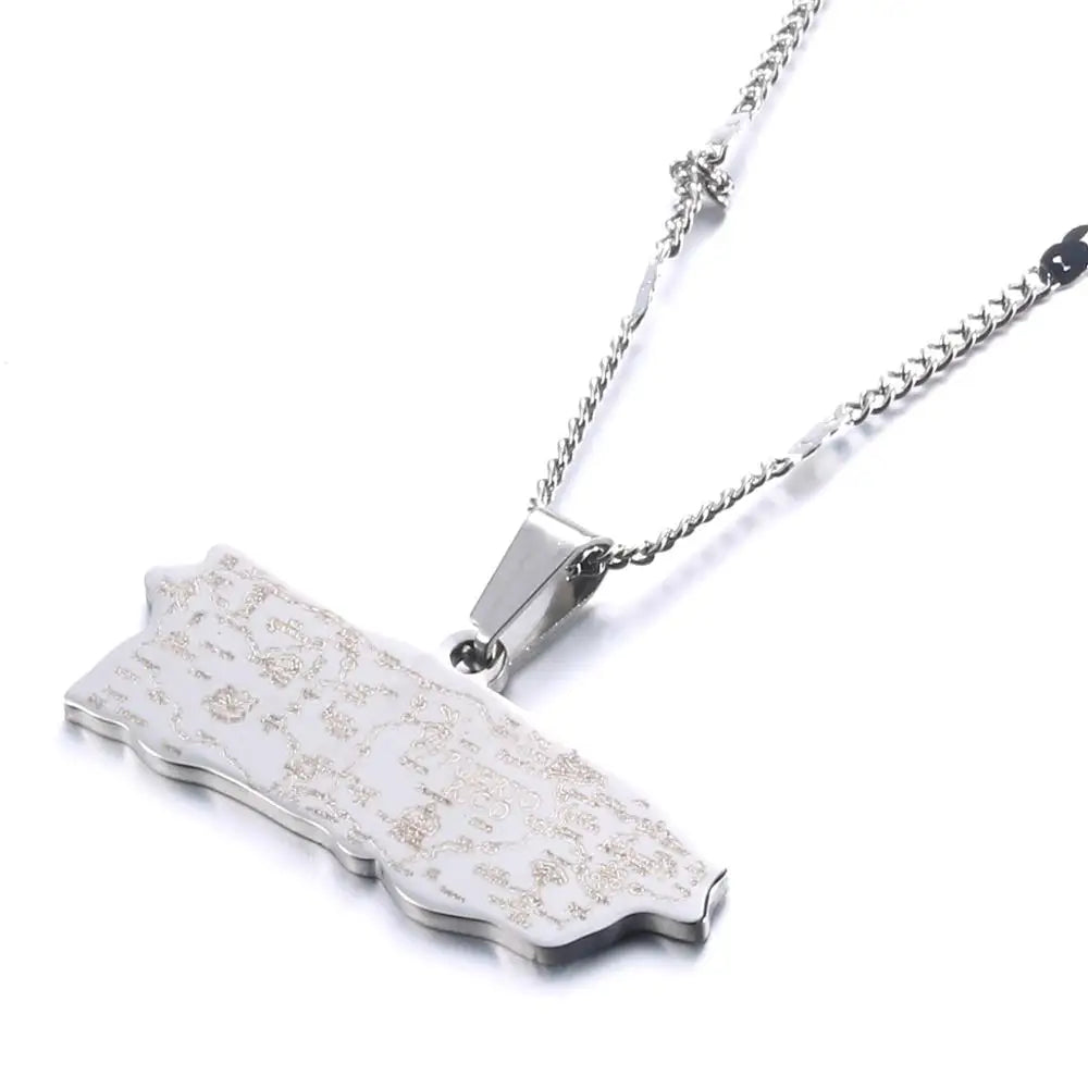 Stainless Steel Puerto Rico Map Pendant Necklaces Puerto Ricans Map Charm Jewelry