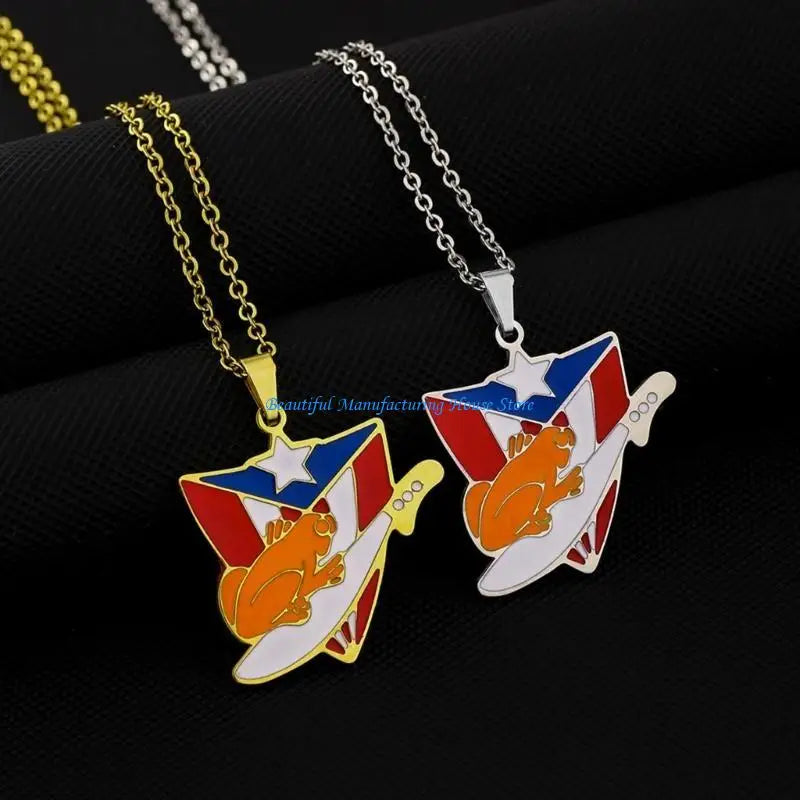 E56A Puerto Rico Flag Pendant Necklace Clavicle Chain Culture Necklace for Daily Wear