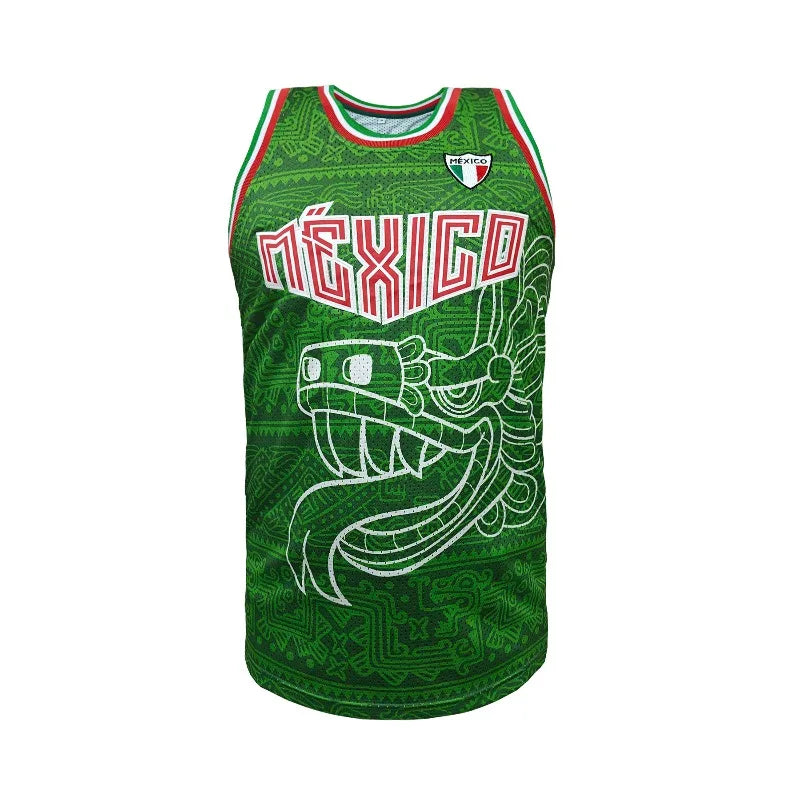 Retro Fashion Mexico Basketball Uniform Unisex Summer Basketball Sleeveless Jersey T shirt Mexican Basketball Uniform Tank Top
