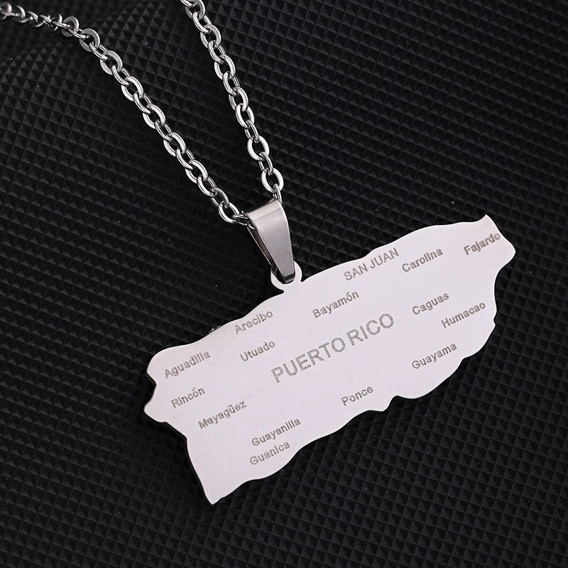New Puerto Rico Map With City Pendant Necklaces Stainless Steel Puerto Ricans Men Women Ethnic Map Jewelry Gift