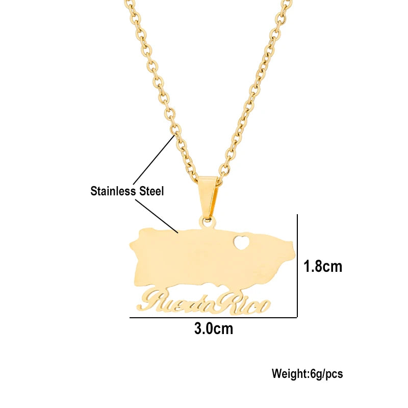 New Puerto Rico Map With City Pendant Necklaces Stainless Steel Puerto Ricans Men Women Ethnic Map Jewelry Gift