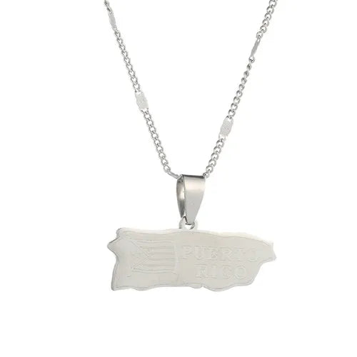 Stainless Steel Puerto Rico Map Pendant Necklaces Puerto Ricans Map Charm Jewelry
