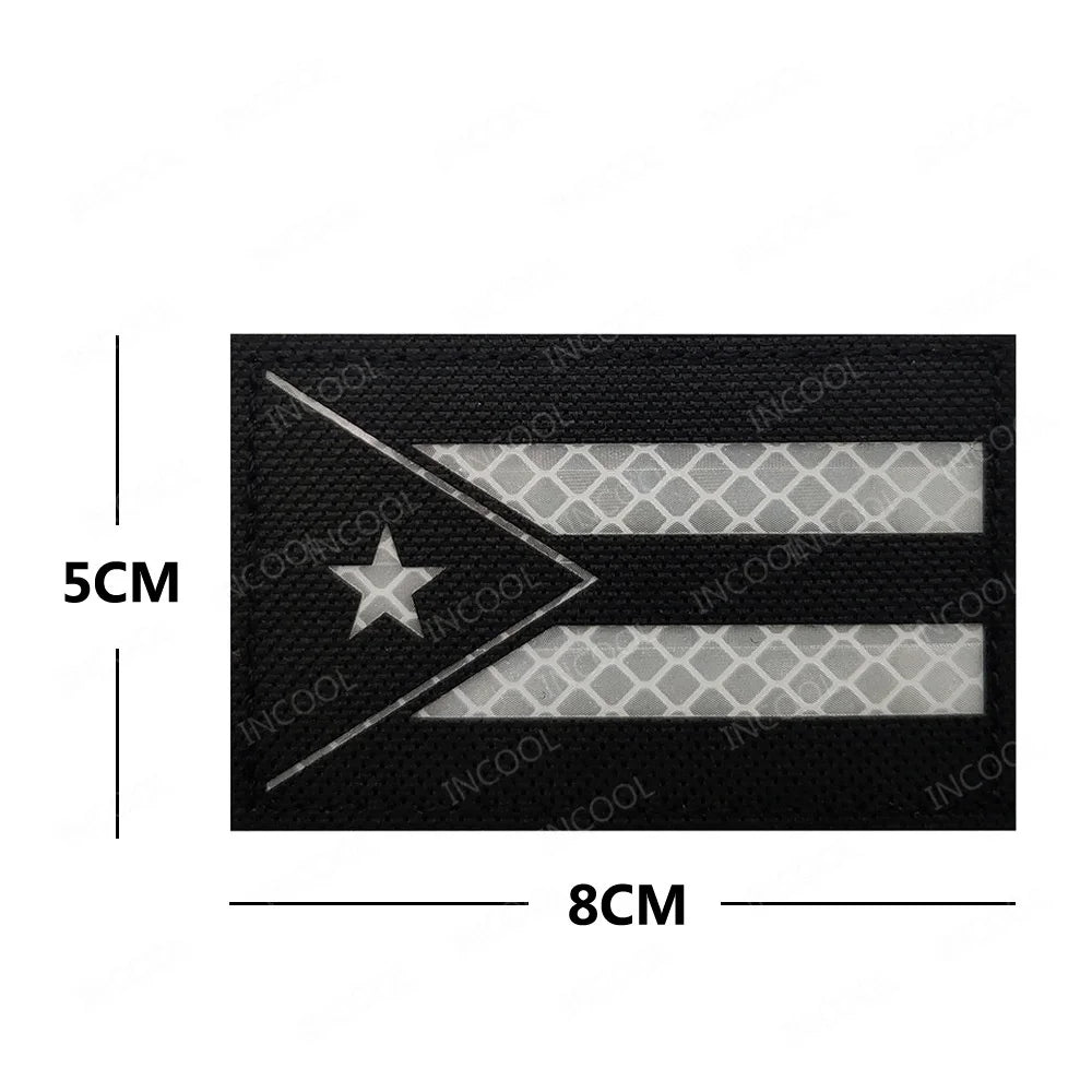 Puerto Rico Flag Infrared Reflective Patches Nylon Flags Blue Line Stickers Appliqued Embroidered Patches For Clothing Hook Loop