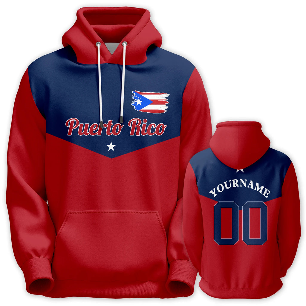 Custom Puerto Rico Hoodie Thin Pullover Sweatshirt with Flag Personalized Name Number Casual Wear for Men Youth Spring Autumn