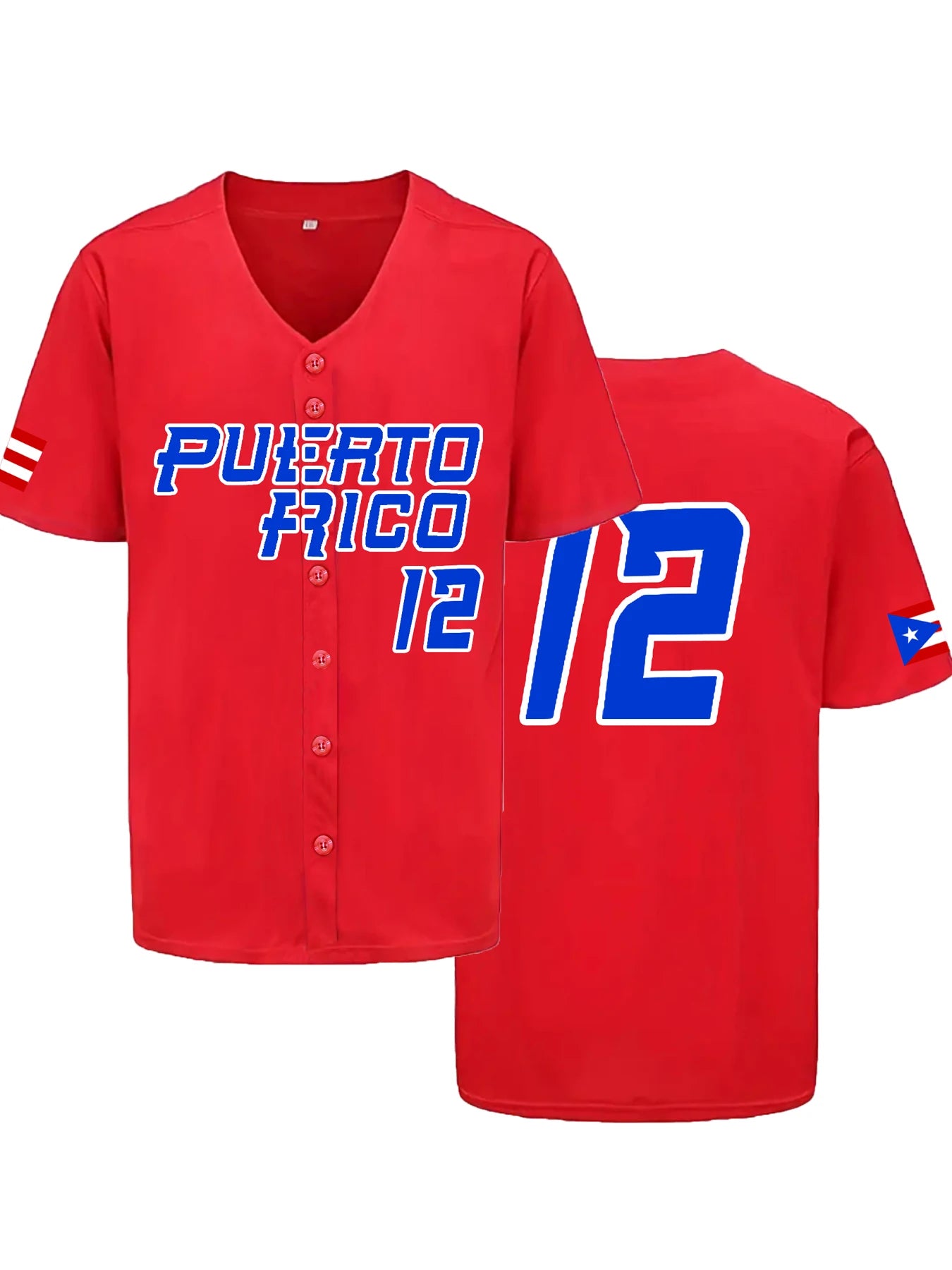 Men's Baseball Jersey Puerto Rico #12 Sewing Embroidery Sports Uniforms Outfits Casual Sports Short Sleeves Shirts with Buttons