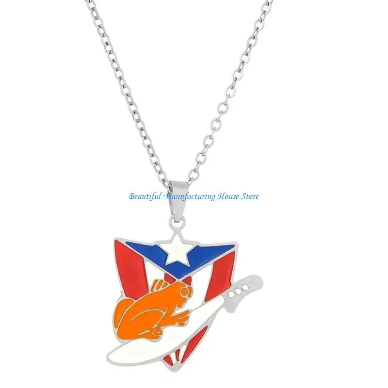 E56A Puerto Rico Flag Pendant Necklace Clavicle Chain Culture Necklace for Daily Wear