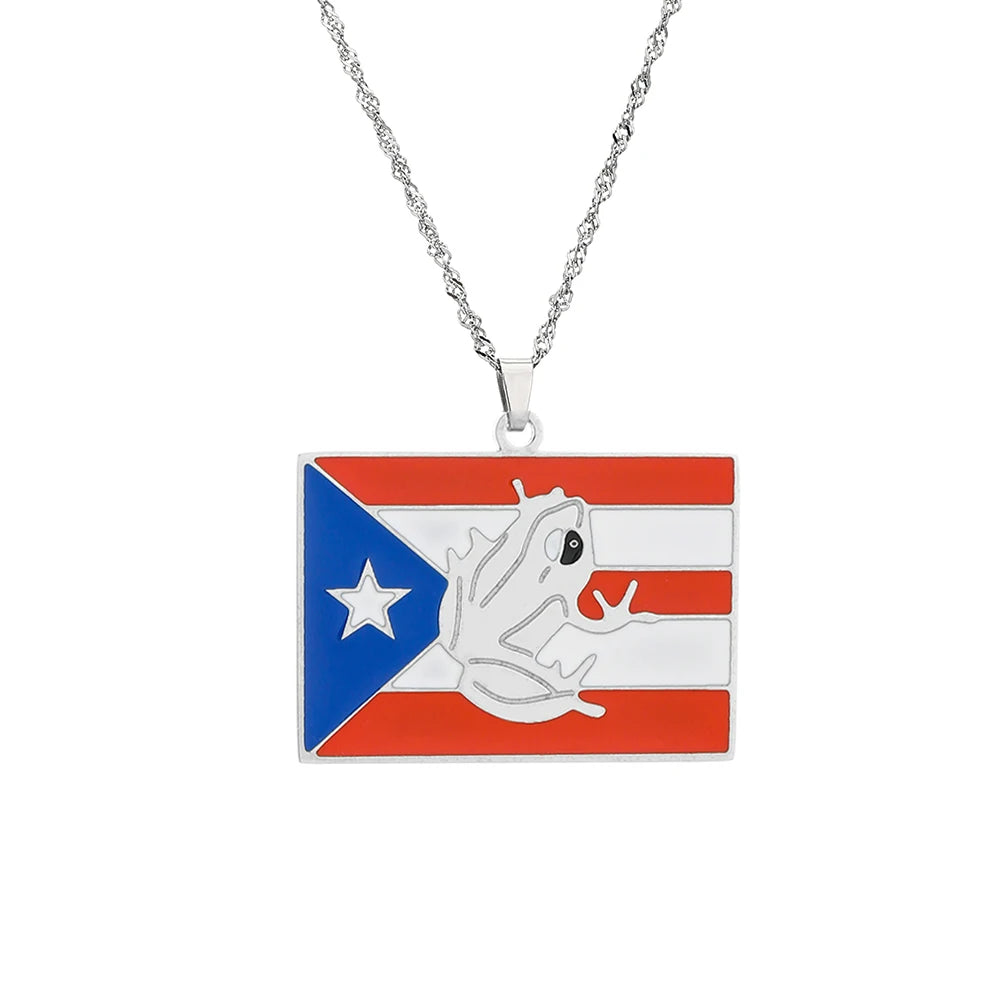 Fashion Stainless Steel US Puerto Rico Map Flag Pendant Necklace for Men Women Gold Silver Color Maps Jewelry Gift
