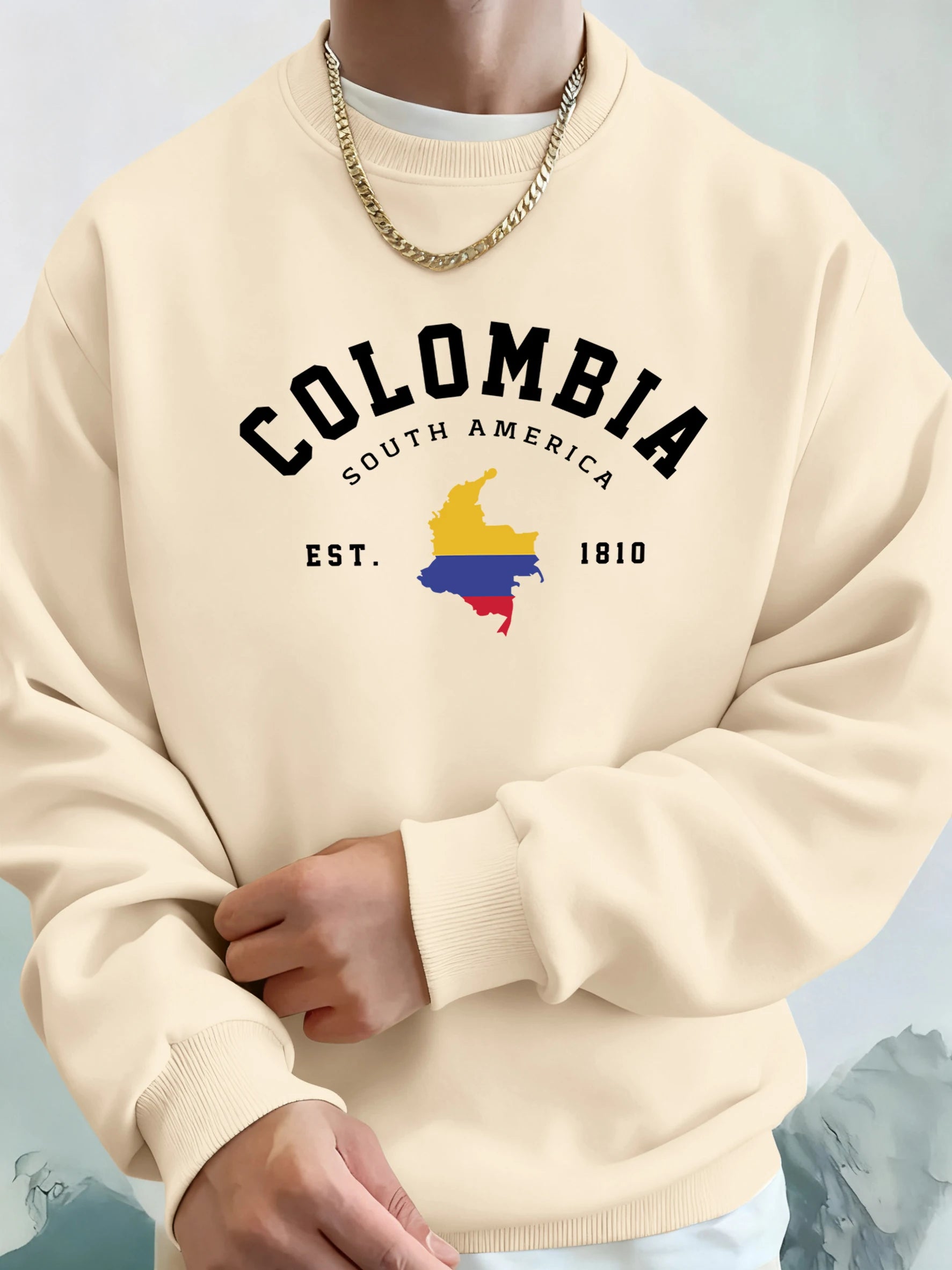 Colombia South America Est 1810 Print Man Loose Casual Streetwear Sport Soft Hoodie Comfy Street Sweatshirts Warm Trendy Clothes